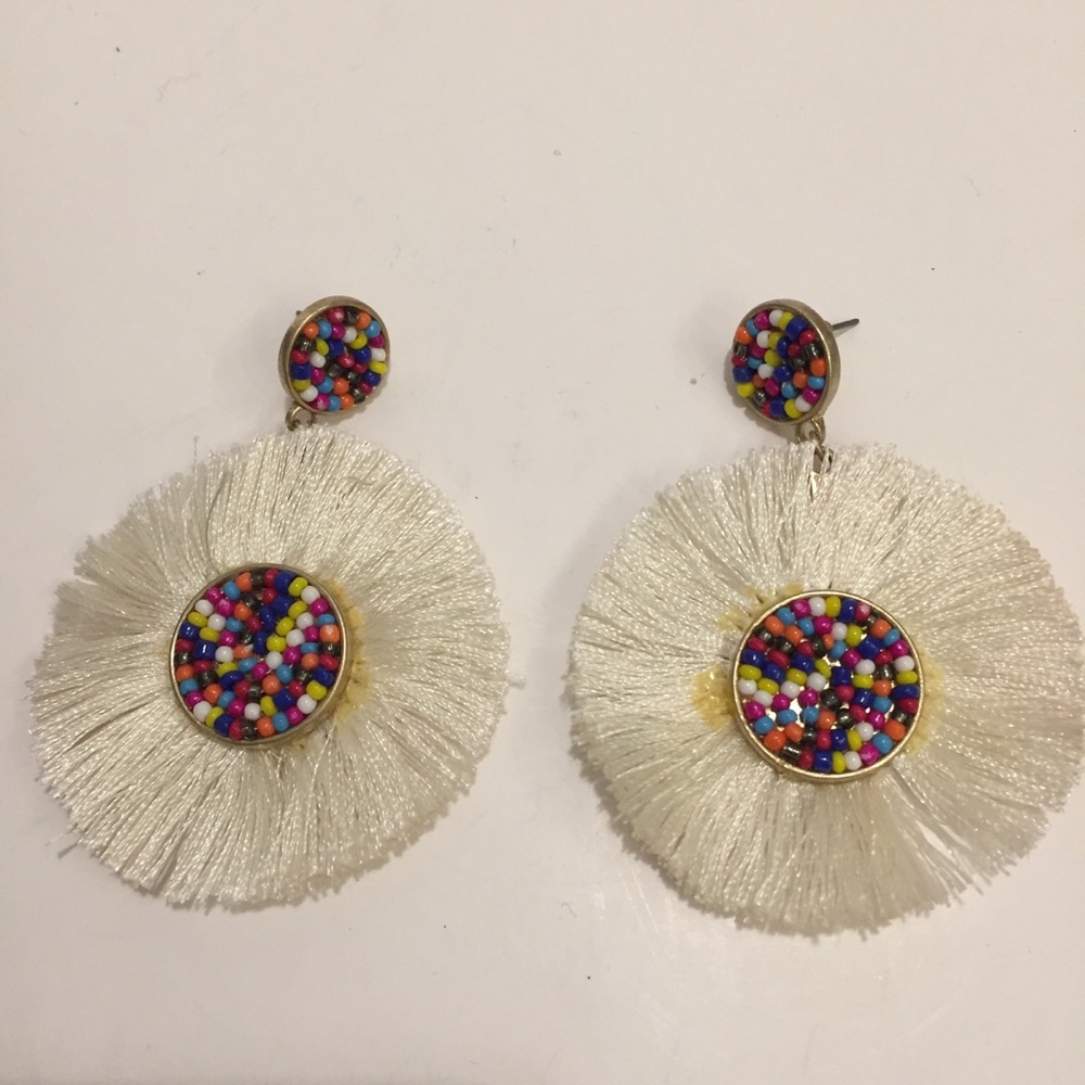 Bora Beaded Fringe Colorful earrings ivory multi